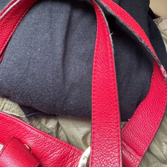 Michael Kors Leather Fulton East West Shoulder Tote Bag Satchel Compartments Red - Picture 12 of 16